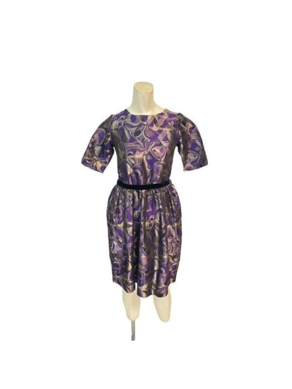 Vintage Via Veneto Italy Purple Gold Brocade Dress XS 0 2
